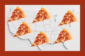 Pizza slices and a map of the United States. 