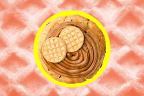 Chip City Cookies x Eggo photo composite with a waffle background. 