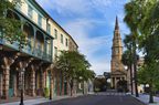 USA, South Carolina, Charleston, Church Street, Dock Street Theater, St. Philip's Church