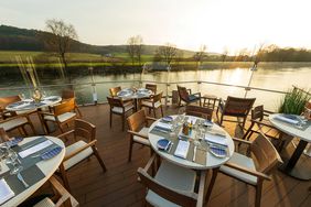 A dining deck on a Viking cruise