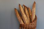 A basket of baguettes from Leviathan bakery