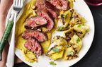 Hanger Steak with Yellow Squash Romesco