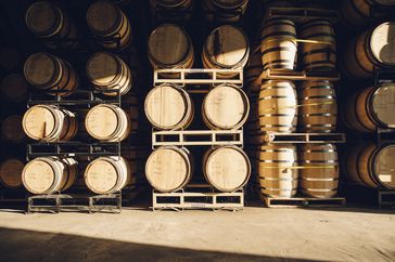 Barrels in distillery