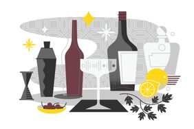 An illustration of a bar setting at a holiday party