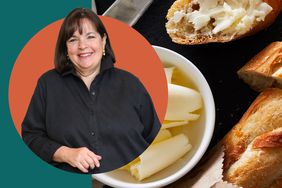 A photo composite of Ina Garten and bread with butter. 