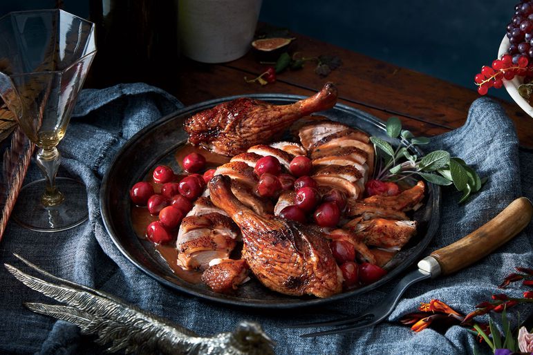 Juniper-Rubbed Roast Duck with Cherry Jus