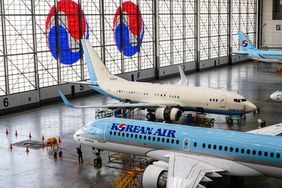 Korean Air Airbus A220-200 in the maintenance hangar during a media tour of the Korean Air headquarters in Seoul on June 27, 2024