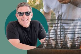 Tyler Florence and grilled fish in a photo composite. 