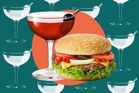 A Manhattan cocktail and a hamburger.