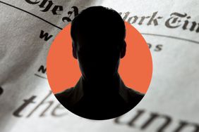 A silhouette of a man in front of a copy of The New York Times. 