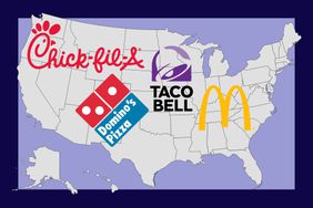 A Chick-fil-A, Domino's Pizza, Taco Bell and McDonald's logo on a map.